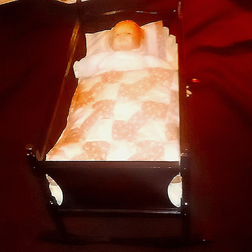 Vtg Wood cradle/crib w/doll